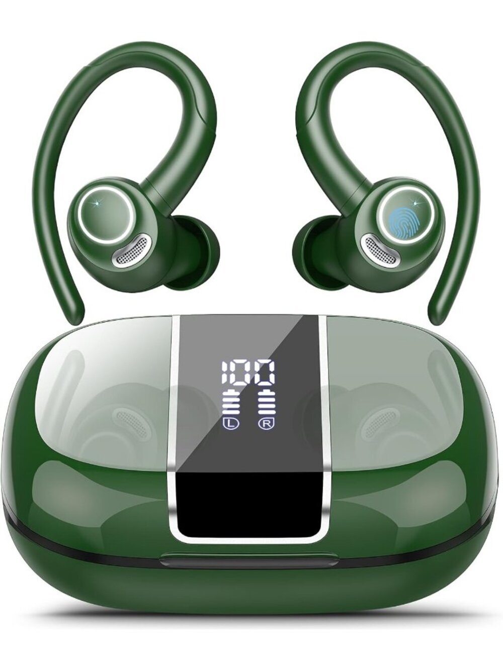 Wireless 48H Green Earbuds Stereo Deep Bass Bluetooth 5.3 ENC Mic LED Display